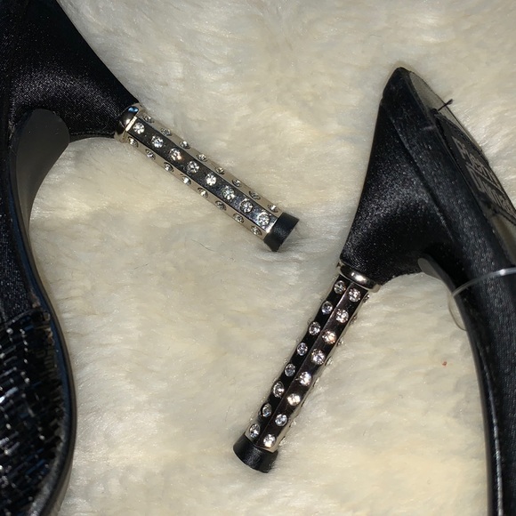 Pierre Dumas jewelled silver heel black beaded kitten slides heels 7 - Picture 8 of 11